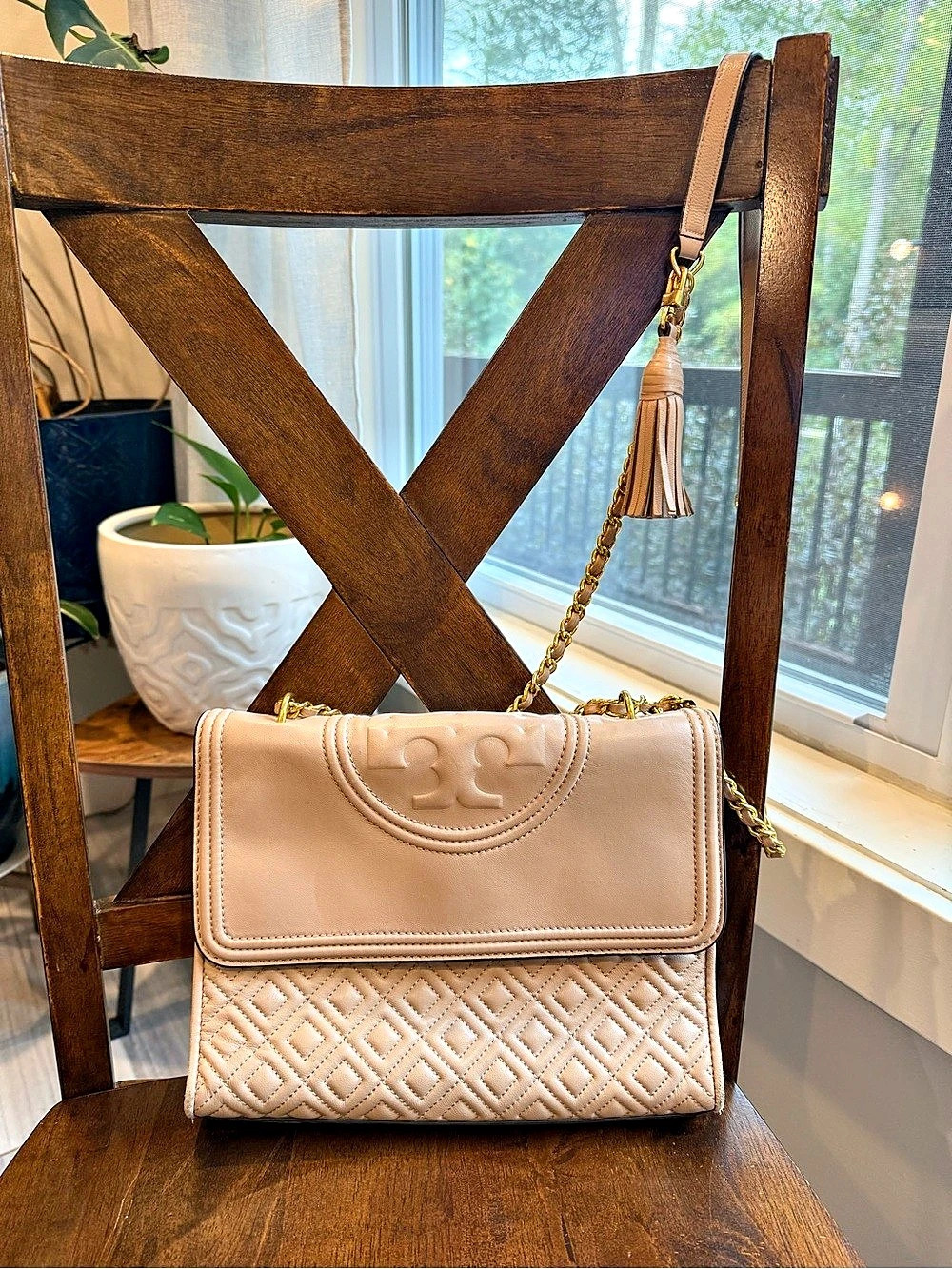 Tory Burch Fleming Convertible Quilted Leather Shoulder Bag Pink